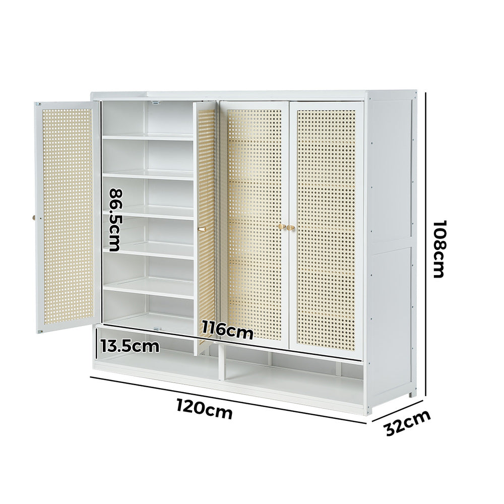 Shoe Rack Storage Cabinet White Rattan 120x32x108cm