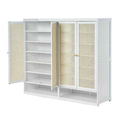 Shoe Rack Storage Cabinet White Rattan 120x32x108cm