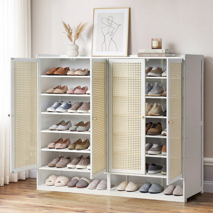 Shoe Rack Storage Cabinet White Rattan 120x32x108cm