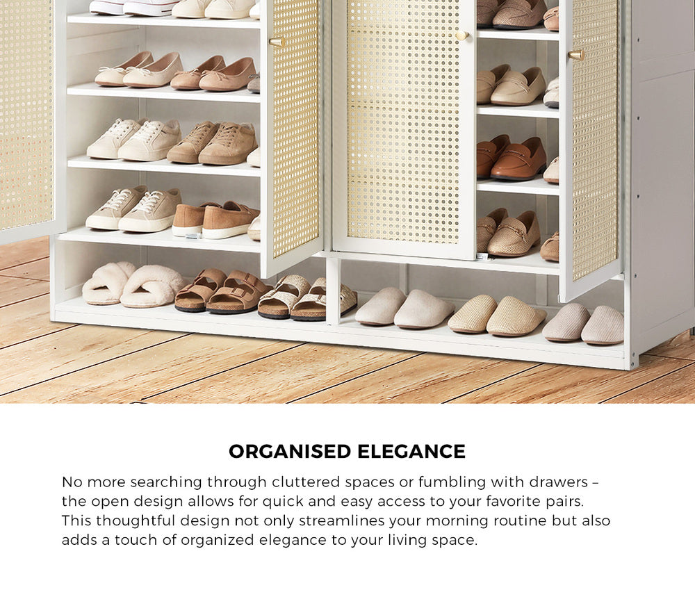 Shoe Rack Storage Cabinet White Rattan 120x32x108cm
