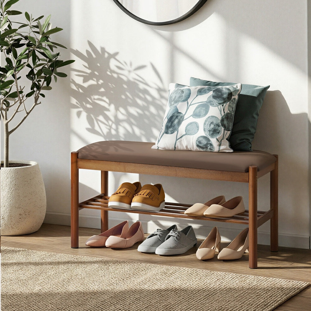 Shoe Bench Bamboo Shoes Rack Cabinet Shelf Stool 80cm