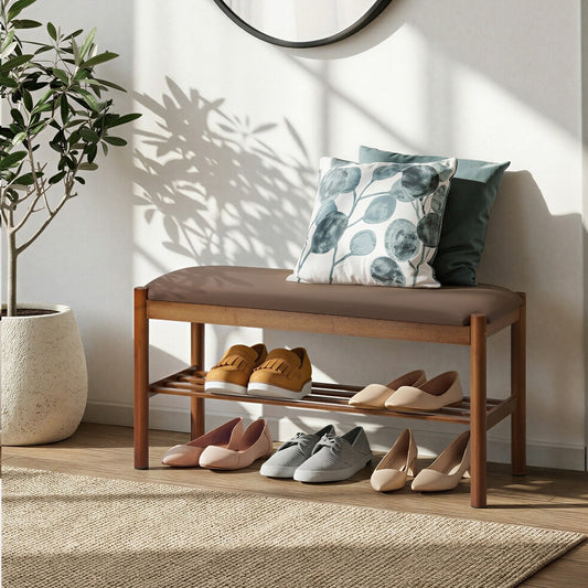 Shoe Bench Bamboo Shoes Rack Cabinet Shelf Stool 80cm