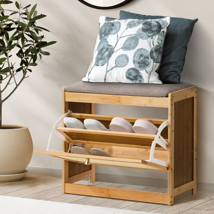 Shoe Storage Bench Bamboo Organiser Shelf with Seat 50cm & 70cm