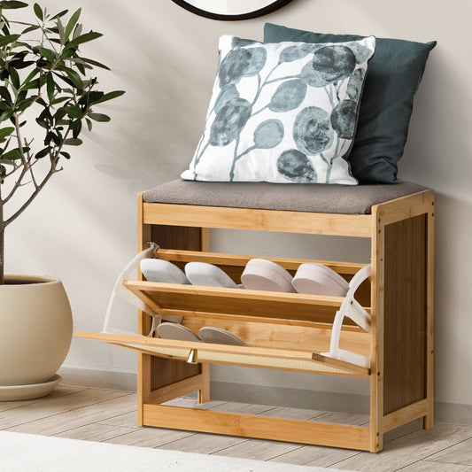 Shoe Storage Bench Bamboo Organiser Shelf with Seat 50cm & 70cm