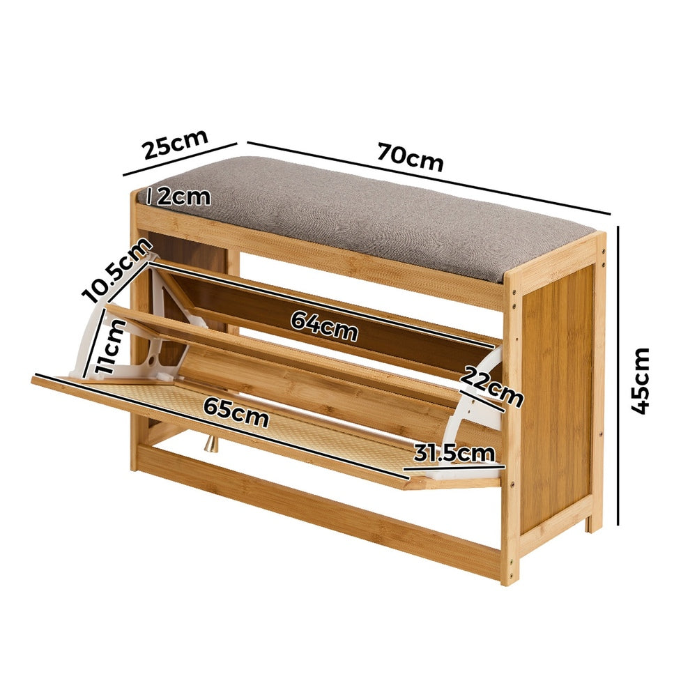 Shoe Storage Bench Bamboo Organiser Shelf with Seat 50cm & 70cm