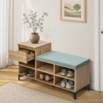 Shoe Cabinet Bench Storage Drawer 6 Shelves Polyester Seat