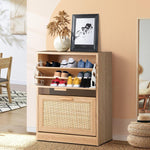 Shoe Cabinet 2 Compartment with Rows Rattan Doors