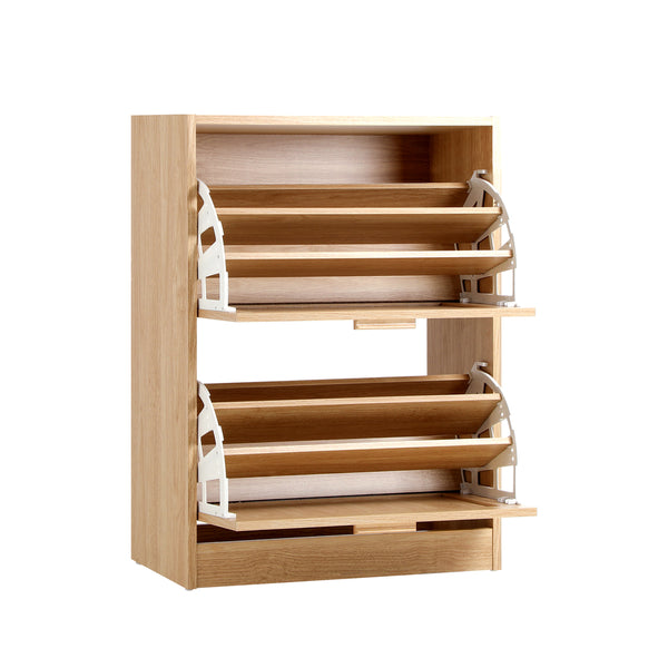  Shoe Cabinet 2 Compartment with Rows Rattan Doors