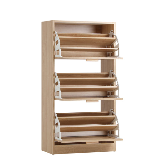 Shoe Cabinet 3 Compartment with Rows Rattan Doors