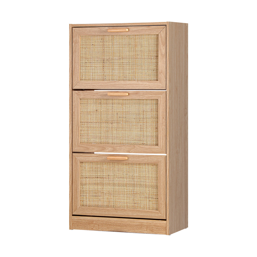 Shoe Cabinet 3 Compartment with Rows Rattan Doors