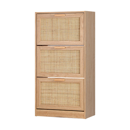 Shoe Cabinet 3 Compartment with Rows Rattan Doors