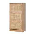 Shoe Cabinet 3 Compartment with Rows Rattan Doors