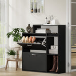 Modern Shoe Cabinet Storage Black 2 Doors with Display Shelves Entryway