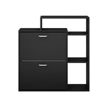 Modern Shoe Cabinet Storage Black 2 Doors with Display Shelves Entryway
