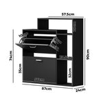 Modern Shoe Cabinet Storage Black 2 Doors with Display Shelves Entryway