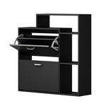 Modern Shoe Cabinet Storage Black 2 Doors with Display Shelves Entryway