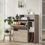 Wooden Shoe Storage Cabinet 2 Doors with Display Shelves for Hallway