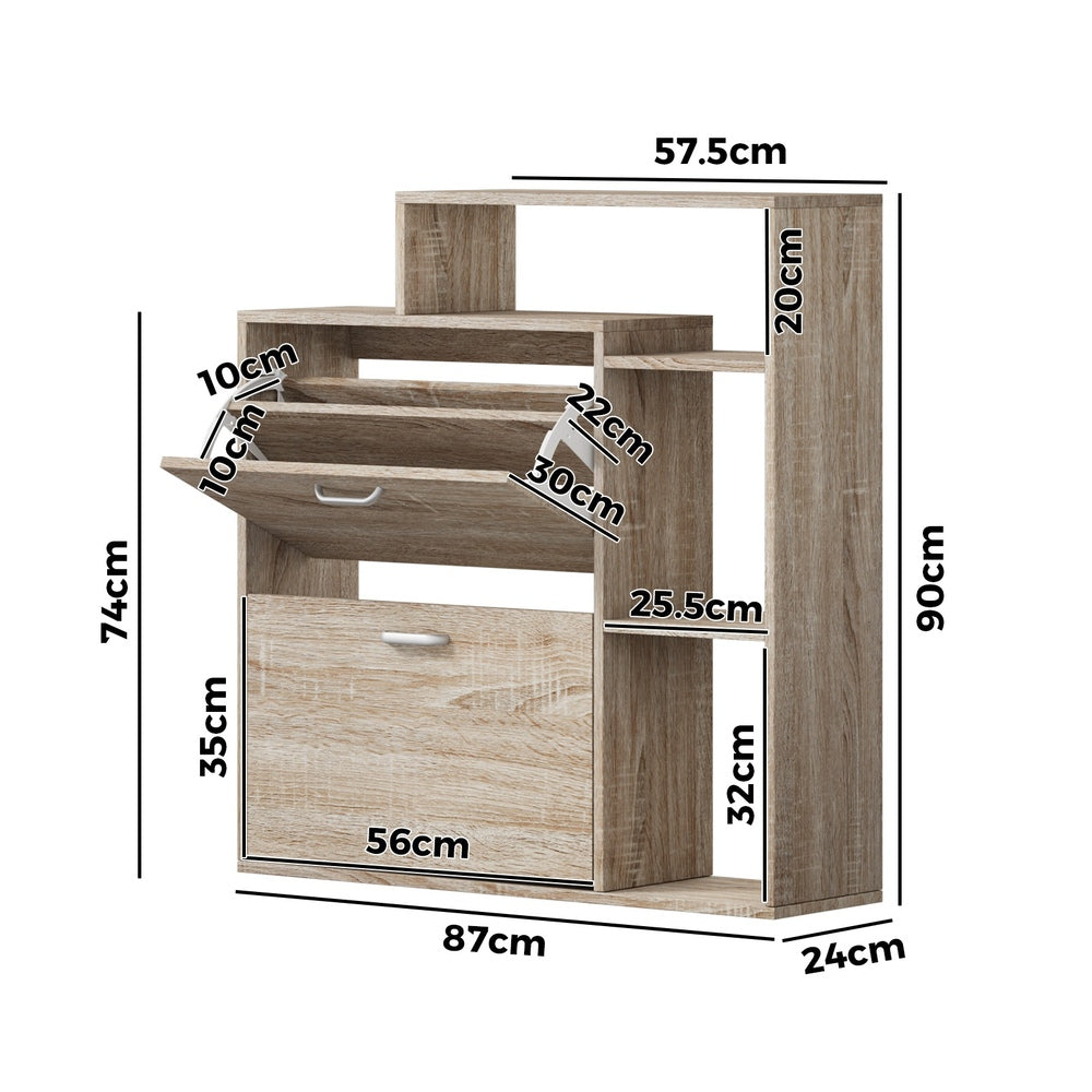 Wooden Shoe Storage Cabinet 2 Doors with Display Shelves for Hallway