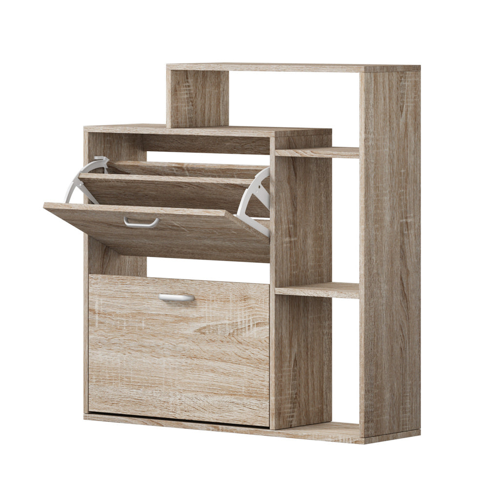 Wooden Shoe Storage Cabinet 2 Doors with Display Shelves for Hallway