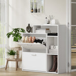 Shoe Cabinet White 2-Door Storage Unit with Display Shelves for Hallway