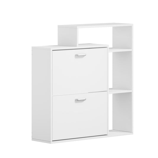 Shoe Cabinet White 2-Door Storage Unit with Display Shelves for Hallway