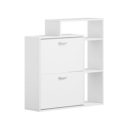 Shoe Cabinet White 2-Door Storage Unit with Display Shelves for Hallway