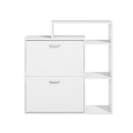 Shoe Cabinet White 2-Door Storage Unit with Display Shelves for Hallway
