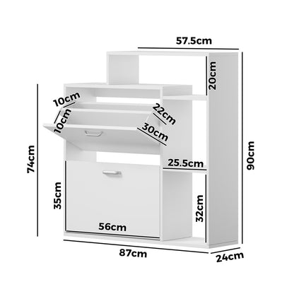Shoe Cabinet White 2-Door Storage Unit with Display Shelves for Hallway