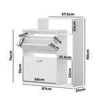 Shoe Cabinet White 2-Door Storage Unit with Display Shelves for Hallway