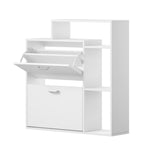 Shoe Cabinet White 2-Door Storage Unit with Display Shelves for Hallway