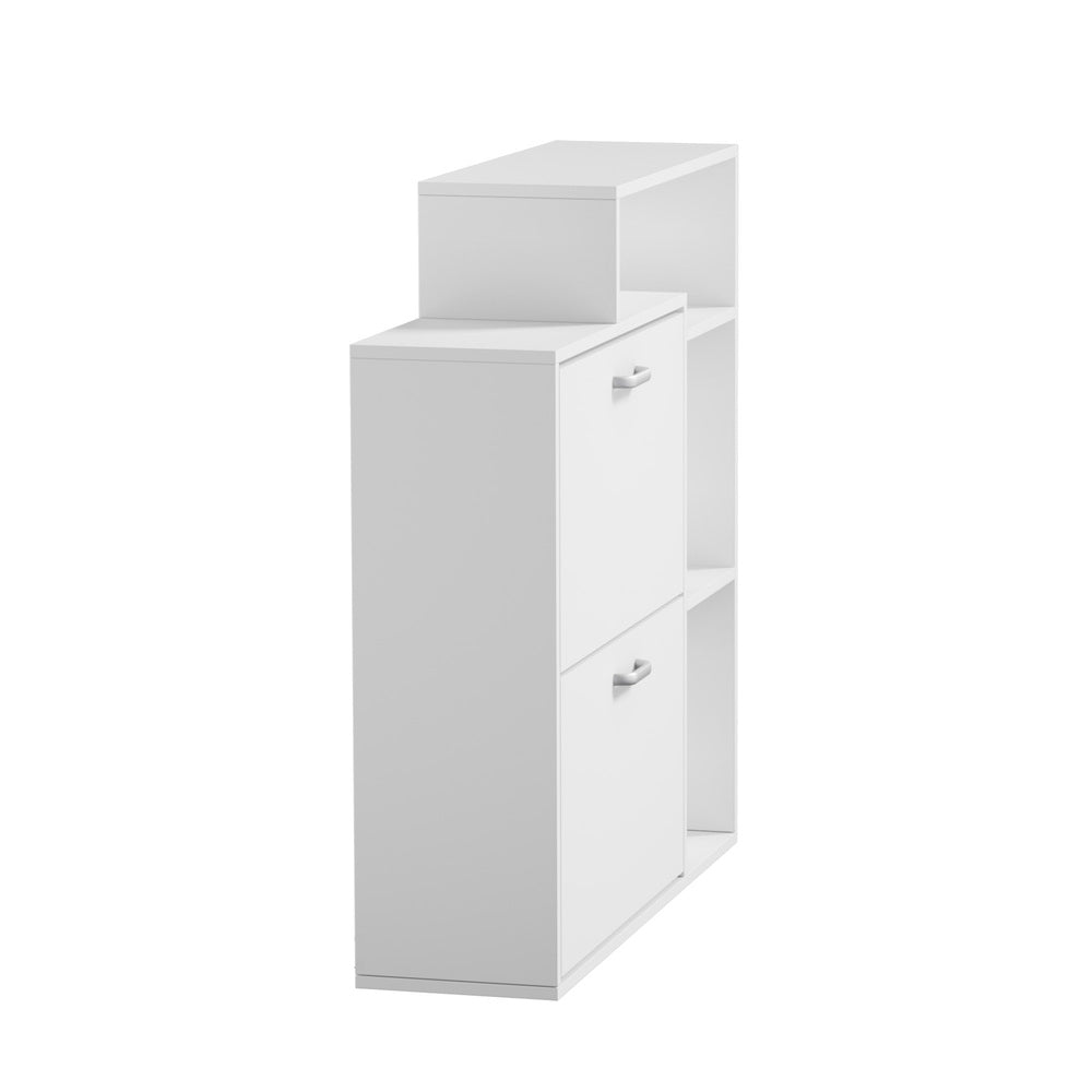 Shoe Cabinet White 2-Door Storage Unit with Display Shelves for Hallway