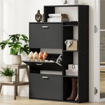 Black Shoe Cabinet Storage 3 Doors with Display Shelves Hallway Unit