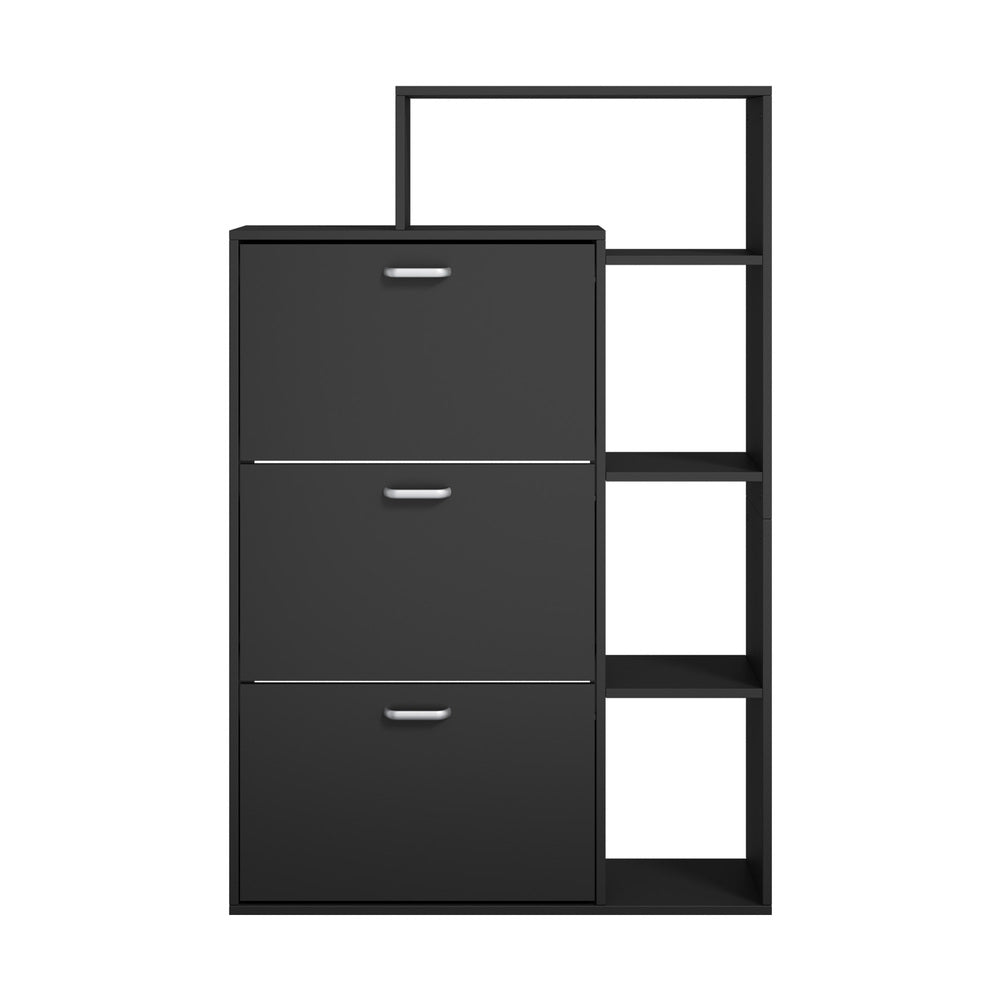 Black Shoe Cabinet Storage 3 Doors with Display Shelves Hallway Unit
