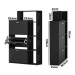 Black Shoe Cabinet Storage 3 Doors with Display Shelves Hallway Unit