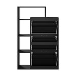 Black Shoe Cabinet Storage 3 Doors with Display Shelves Hallway Unit