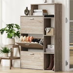 Wooden 3-Door Shoe Cabinet Storage Cupboard with Display Shelves Unit