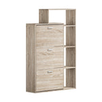 Wooden 3-Door Shoe Cabinet Storage Cupboard with Display Shelves Unit