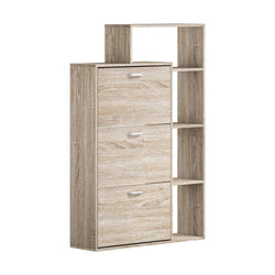 Wooden 3-Door Shoe Cabinet Storage Cupboard with Display Shelves Unit