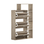 Wooden 3-Door Shoe Cabinet Storage Cupboard with Display Shelves Unit