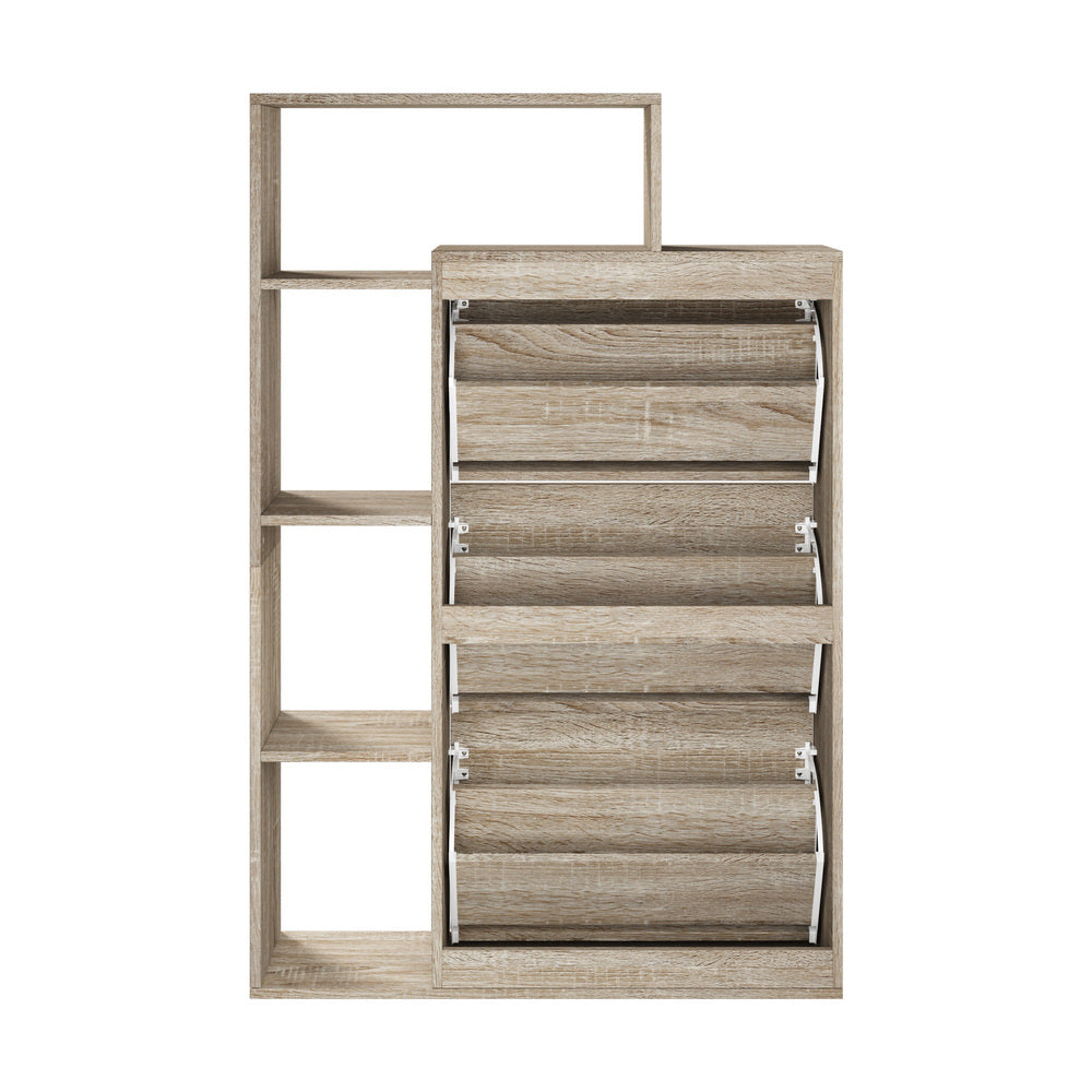 Wooden 3-Door Shoe Cabinet Storage Cupboard with Display Shelves Unit