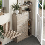 Wooden 3-Door Shoe Cabinet Storage Cupboard with Display Shelves Unit