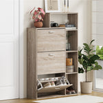 Wooden 3-Door Shoe Cabinet Storage Cupboard with Display Shelves Unit