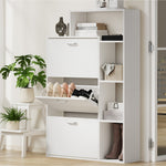 Contemporary White Shoe Storage Cabinet 3 Doors with Display Shelves