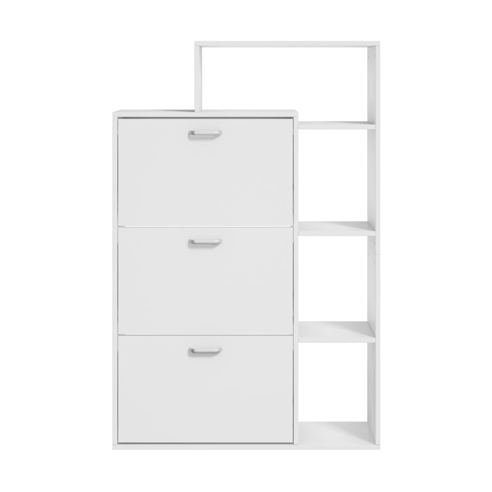 Contemporary White Shoe Storage Cabinet 3 Doors with Display Shelves