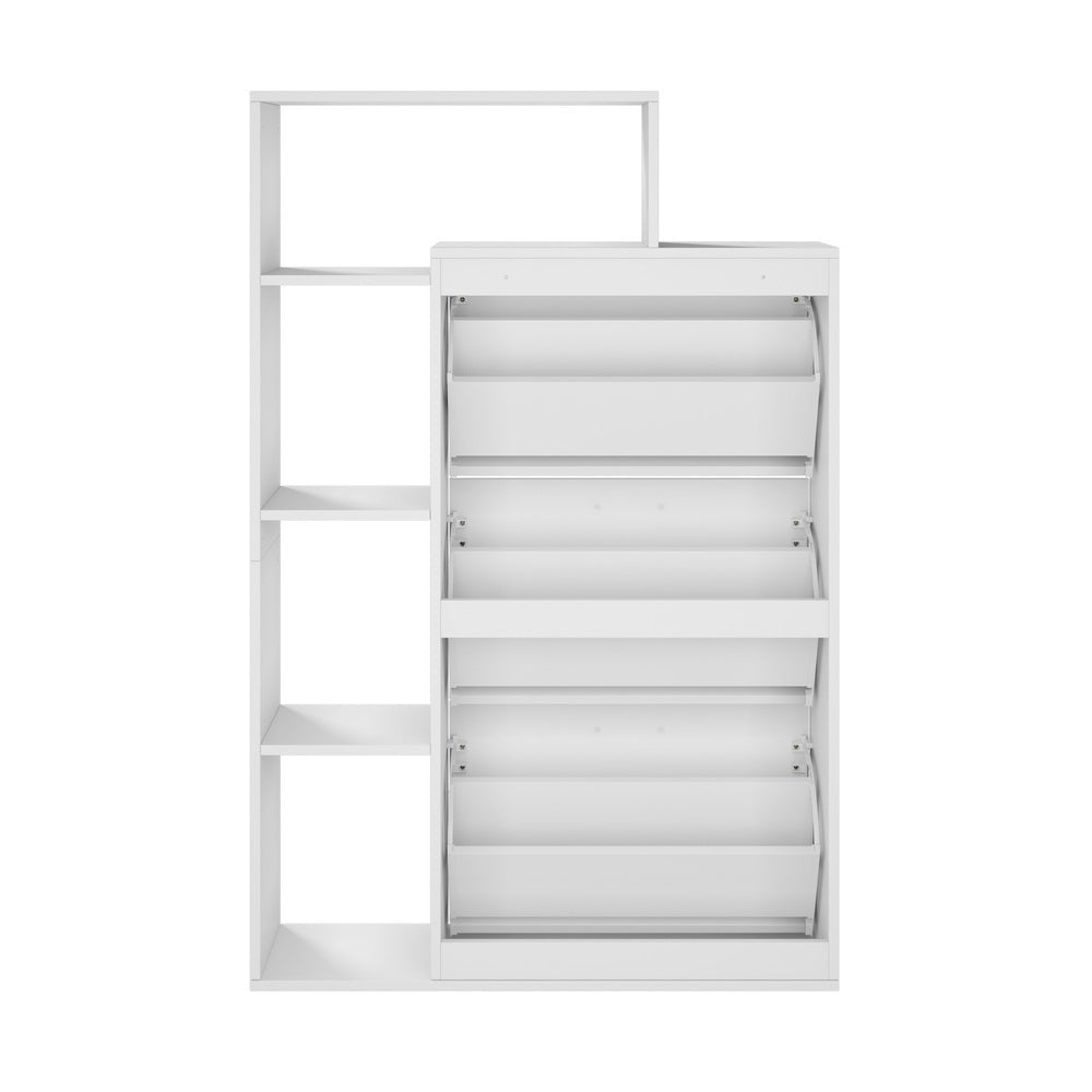 Contemporary White Shoe Storage Cabinet 3 Doors with Display Shelves
