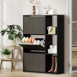 Shoe Rack Storage Cabinet with Display Shelves Black