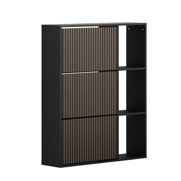  Shoe Rack Storage Cabinet with Display Shelves Black