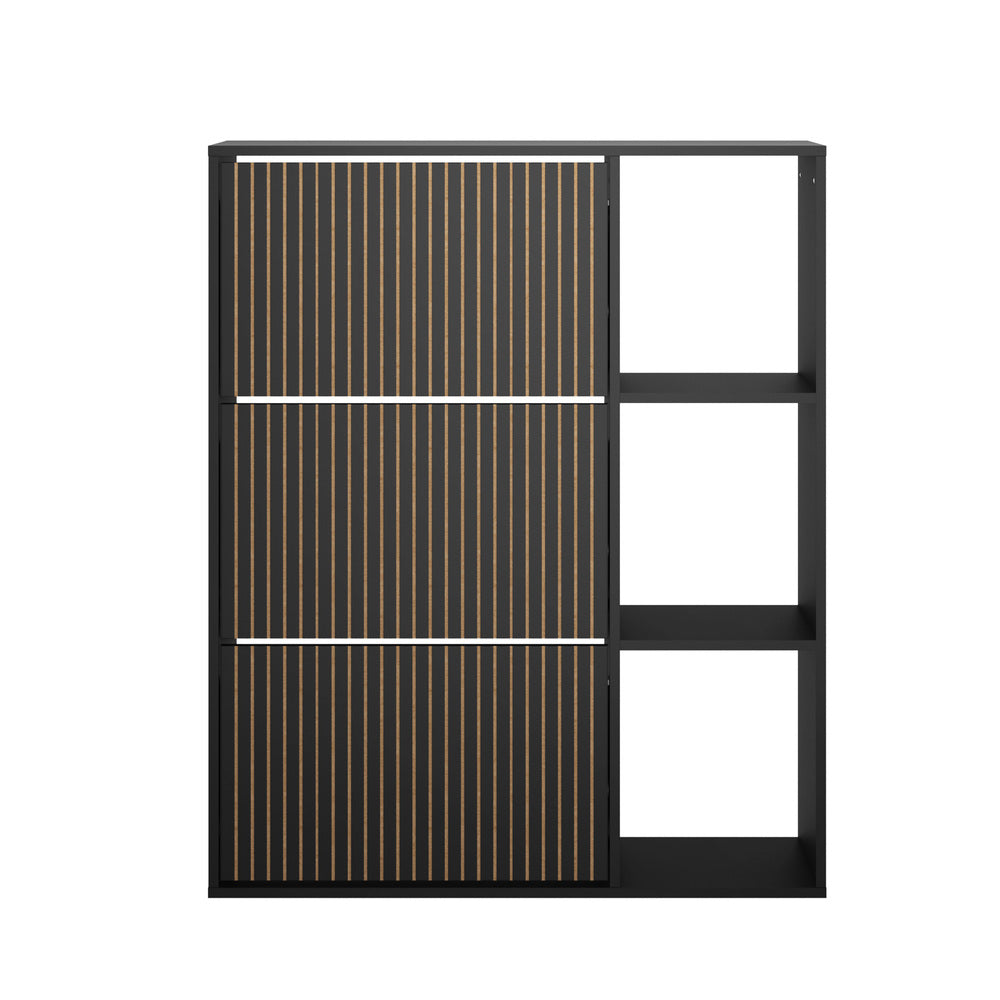 Shoe Rack Storage Cabinet with Display Shelves Black