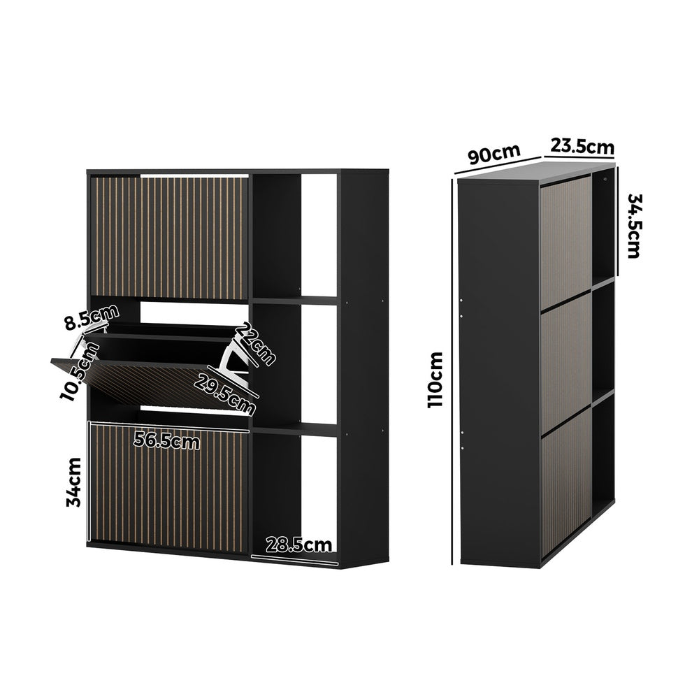 Shoe Rack Storage Cabinet with Display Shelves Black