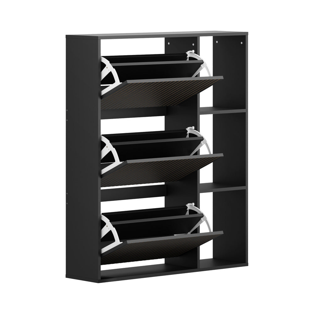 Shoe Rack Storage Cabinet with Display Shelves Black